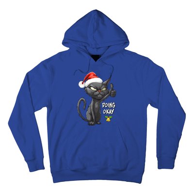 Holiday Xmas Christmas Cat Thumbs Up Doing Okay Sarcastic Hoodie