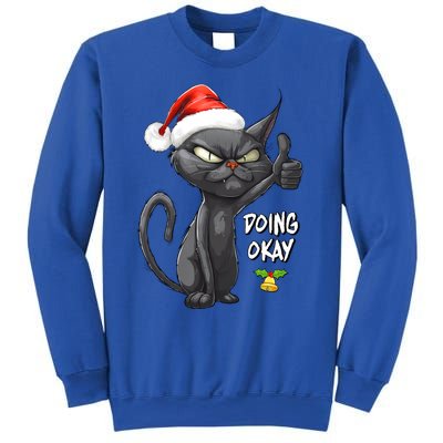 Holiday Xmas Christmas Cat Thumbs Up Doing Okay Sarcastic Sweatshirt