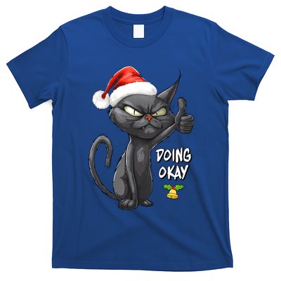 Holiday Xmas Christmas Cat Thumbs Up Doing Okay Sarcastic T-Shirt