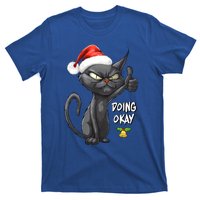 Holiday Xmas Christmas Cat Thumbs Up Doing Okay Sarcastic T-Shirt