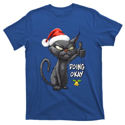 Holiday Xmas Christmas Cat Thumbs Up Doing Okay Sarcastic T-Shirt