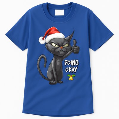 Holiday Xmas Christmas Cat Thumbs Up Doing Okay Sarcastic Tall T-Shirt