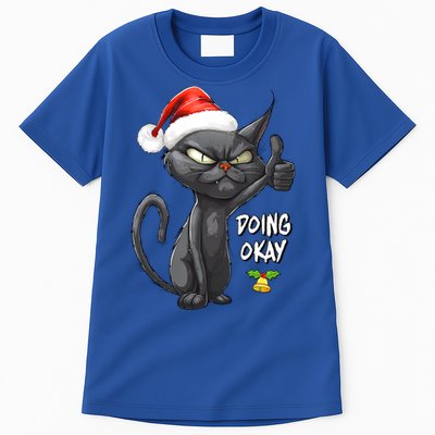 Holiday Xmas Christmas Cat Thumbs Up Doing Okay Sarcastic Tall T-Shirt