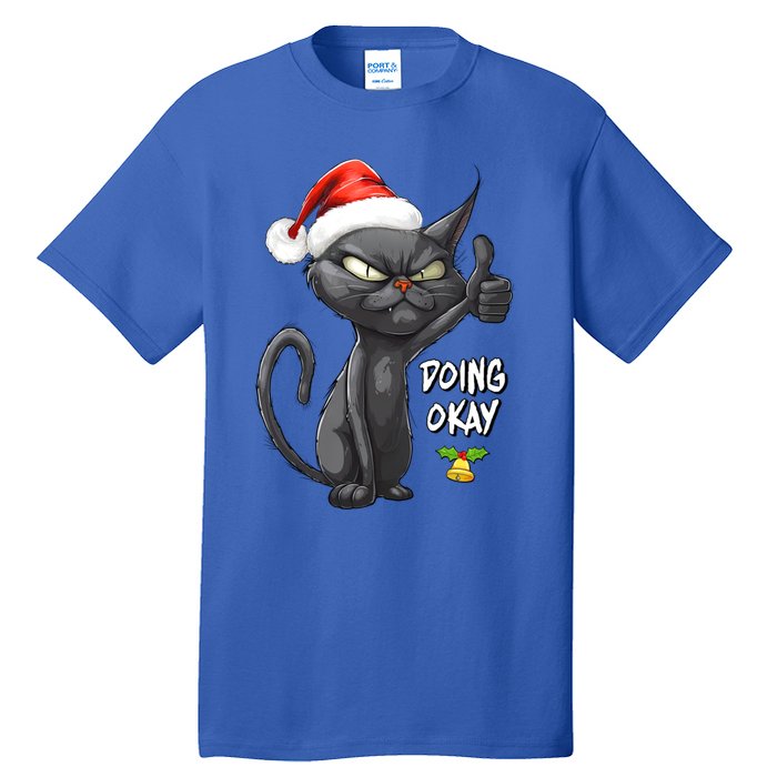 Holiday Xmas Christmas Cat Thumbs Up Doing Okay Sarcastic Tall T-Shirt