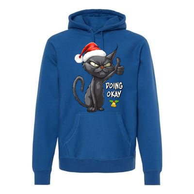 Holiday Xmas Christmas Cat Thumbs Up Doing Okay Sarcastic Premium Hoodie