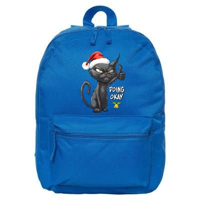 Holiday Xmas Christmas Cat Thumbs Up Doing Okay Sarcastic 16 in Basic Backpack