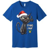 Holiday Xmas Christmas Cat Thumbs Up Doing Okay Sarcastic Premium T-Shirt