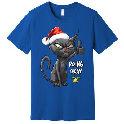 Holiday Xmas Christmas Cat Thumbs Up Doing Okay Sarcastic Premium T-Shirt