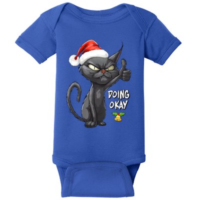 Holiday Xmas Christmas Cat Thumbs Up Doing Okay Sarcastic Baby Bodysuit
