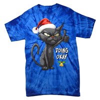 Holiday Xmas Christmas Cat Thumbs Up Doing Okay Sarcastic Tie-Dye T-Shirt