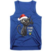 Holiday Xmas Christmas Cat Thumbs Up Doing Okay Sarcastic Tank Top