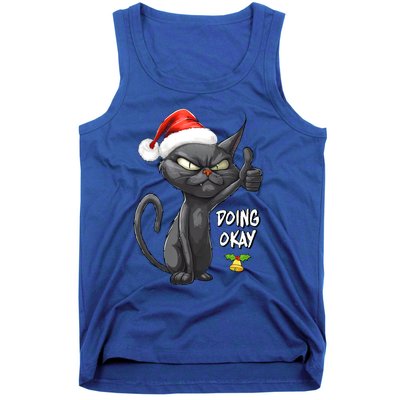 Holiday Xmas Christmas Cat Thumbs Up Doing Okay Sarcastic Tank Top