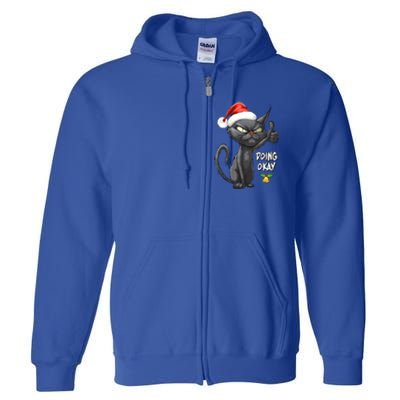 Holiday Xmas Christmas Cat Thumbs Up Doing Okay Sarcastic Full Zip Hoodie