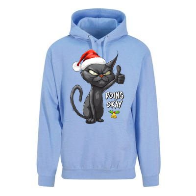 Holiday Xmas Christmas Cat Thumbs Up Doing Okay Sarcastic Unisex Surf Hoodie