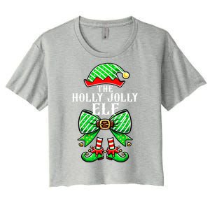 Holly Xmas Family Matching Jolly Elf Coquette Bow Christmas Gift Women's Crop Top Tee