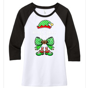 Holly Xmas Family Matching Jolly Elf Coquette Bow Christmas Gift Women's Tri-Blend 3/4-Sleeve Raglan Shirt