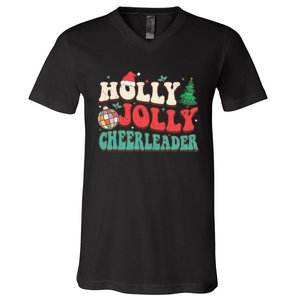 Holly Xmas Jolly Funny Christmas Cheerleader Disco Balls  V-Neck T-Shirt