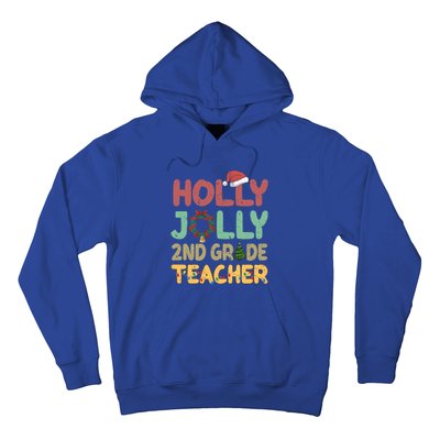 Holly Xmas Jolly 2nd Grade Teacher Santa Hat Xmas Tree Light Funny Gift Hoodie