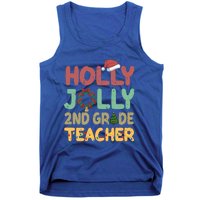 Holly Xmas Jolly 2nd Grade Teacher Santa Hat Xmas Tree Light Funny Gift Tank Top