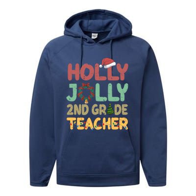 Holly Xmas Jolly 2nd Grade Teacher Santa Hat Xmas Tree Light Funny Gift Performance Fleece Hoodie