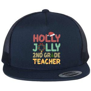 Holly Xmas Jolly 2nd Grade Teacher Santa Hat Xmas Tree Light Funny Gift Flat Bill Trucker Hat