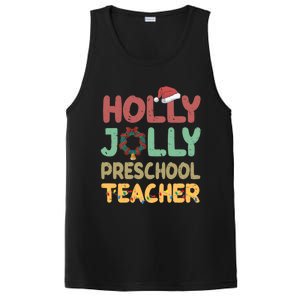 Holly Xmas Jolly Preschool Teacher Santa Hat Xmas Tree Light Cool Gift PosiCharge Competitor Tank