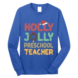 Holly Xmas Jolly Preschool Teacher Santa Hat Xmas Tree Light Cool Gift Long Sleeve Shirt