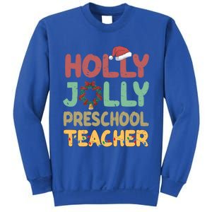 Holly Xmas Jolly Preschool Teacher Santa Hat Xmas Tree Light Cool Gift Sweatshirt