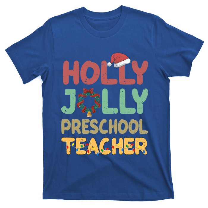 Holly Xmas Jolly Preschool Teacher Santa Hat Xmas Tree Light Cool Gift T-Shirt