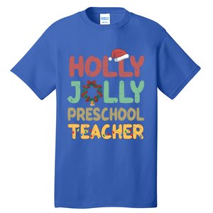 Holly Xmas Jolly Preschool Teacher Santa Hat Xmas Tree Light Cool Gift Tall T-Shirt