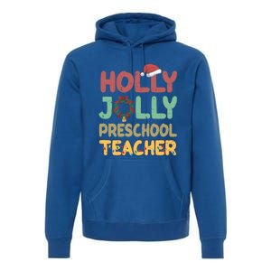 Holly Xmas Jolly Preschool Teacher Santa Hat Xmas Tree Light Cool Gift Premium Hoodie