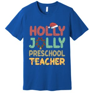 Holly Xmas Jolly Preschool Teacher Santa Hat Xmas Tree Light Cool Gift Premium T-Shirt