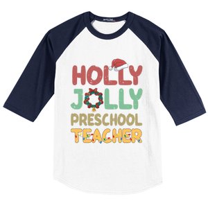 Holly Xmas Jolly Preschool Teacher Santa Hat Xmas Tree Light Cool Gift Baseball Sleeve Shirt