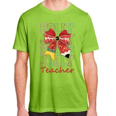 Holly Xmas Jolly Teacher Christmas Vibes Coquette Bow Retro Adult ChromaSoft Performance T-Shirt