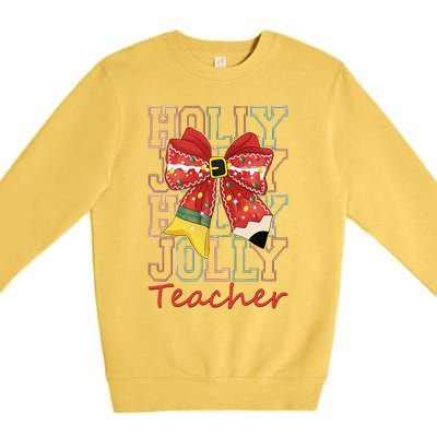 Holly Xmas Jolly Teacher Christmas Vibes Coquette Bow Retro Premium Crewneck Sweatshirt