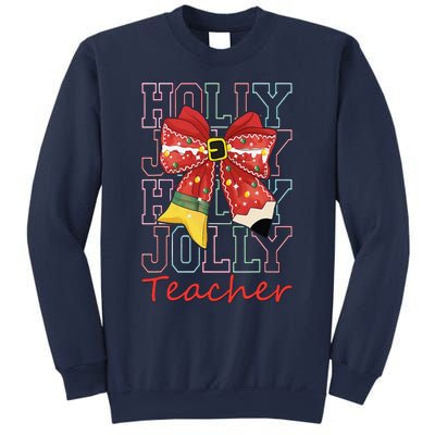 Holly Xmas Jolly Teacher Christmas Vibes Coquette Bow Retro Sweatshirt