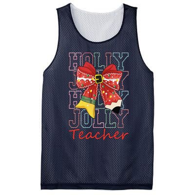 Holly Xmas Jolly Teacher Christmas Vibes Coquette Bow Retro Mesh Reversible Basketball Jersey Tank