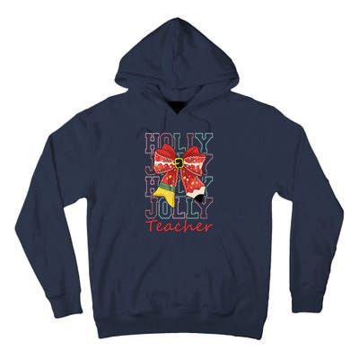 Holly Xmas Jolly Teacher Christmas Vibes Coquette Bow Retro Tall Hoodie