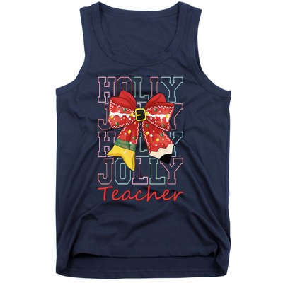 Holly Xmas Jolly Teacher Christmas Vibes Coquette Bow Retro Tank Top