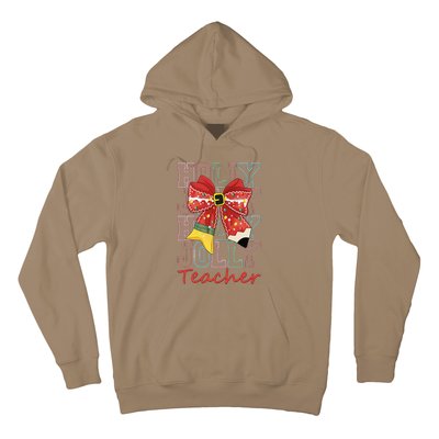 Holly Xmas Jolly Teacher Christmas Vibes Coquette Bow Retro Hoodie