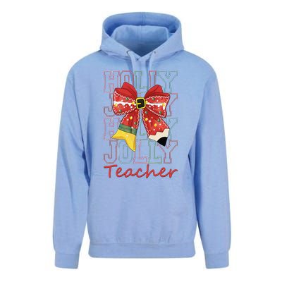 Holly Xmas Jolly Teacher Christmas Vibes Coquette Bow Retro Unisex Surf Hoodie