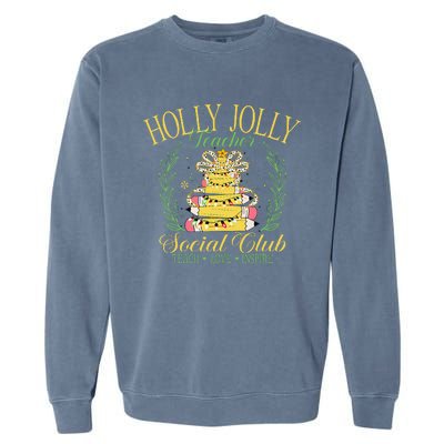 Holly Xmas Jolly Teacher Christmas Coquette Bow Retro Xmas Garment-Dyed Sweatshirt