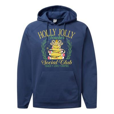 Holly Xmas Jolly Teacher Christmas Coquette Bow Retro Xmas Performance Fleece Hoodie