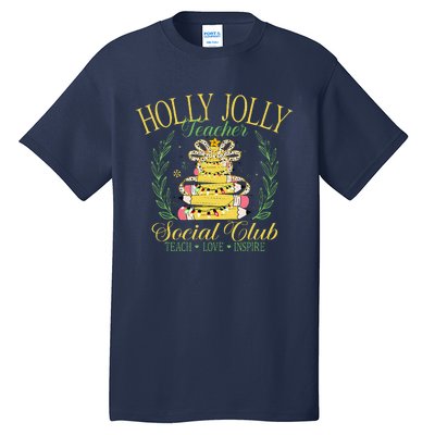 Holly Xmas Jolly Teacher Christmas Coquette Bow Retro Xmas Tall T-Shirt