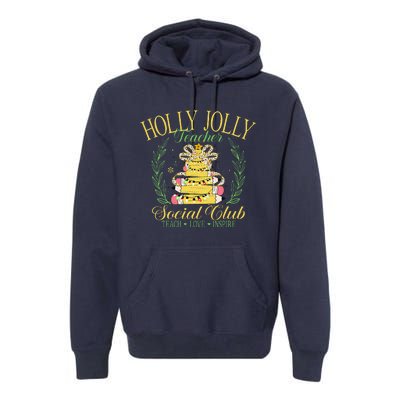 Holly Xmas Jolly Teacher Christmas Coquette Bow Retro Xmas Premium Hoodie