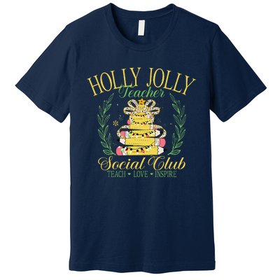 Holly Xmas Jolly Teacher Christmas Coquette Bow Retro Xmas Premium T-Shirt