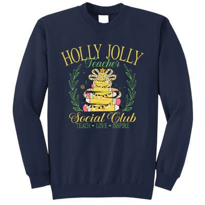 Holly Xmas Jolly Teacher Christmas Coquette Bow Retro Xmas Tall Sweatshirt