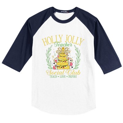 Holly Xmas Jolly Teacher Christmas Coquette Bow Retro Xmas Baseball Sleeve Shirt