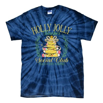 Holly Xmas Jolly Teacher Christmas Coquette Bow Retro Xmas Tie-Dye T-Shirt