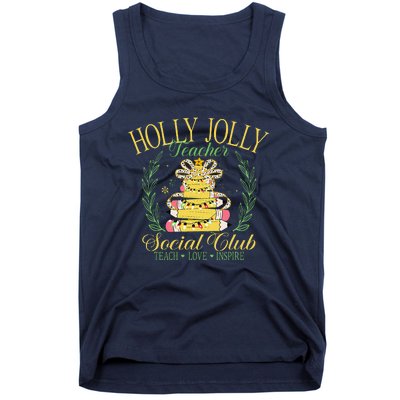 Holly Xmas Jolly Teacher Christmas Coquette Bow Retro Xmas Tank Top